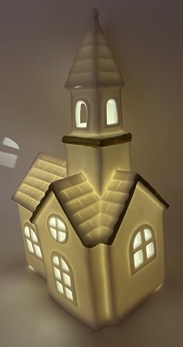 khevga LED Keramik Kirche weiß 23x13x9 cm – Weihnachtsdeko Haus mit...