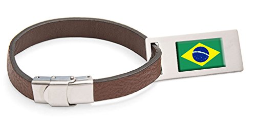 Drapeau du Brésil de luxe avec étiquette en cuir gravé et texte acier chic