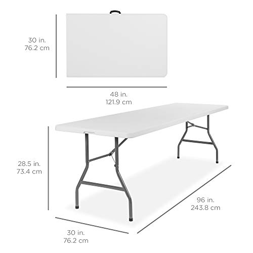 Image of Best Choice Products 8ft Plastic Folding Table, Indoor Outdoor Heavy Duty Portable w /Handle, Lock for Picnic, Party, Pong, Camping - White