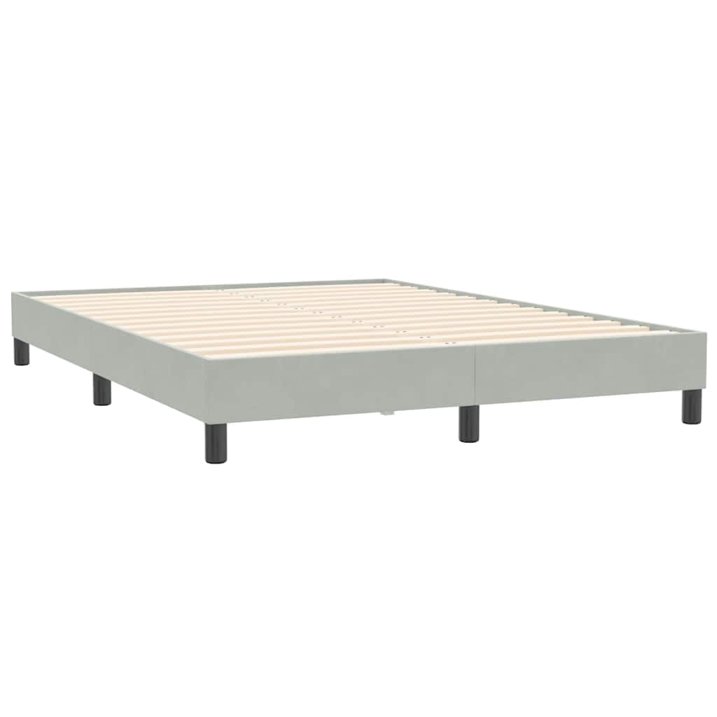 Samt Taschenfederkern Boxspringbett Grau 160x210 cm | Boxspringbett mit Matratze Hellgrau 160x210 cm Samt Bett mit Kopfteil Taschenfederkern Matratze und Topper