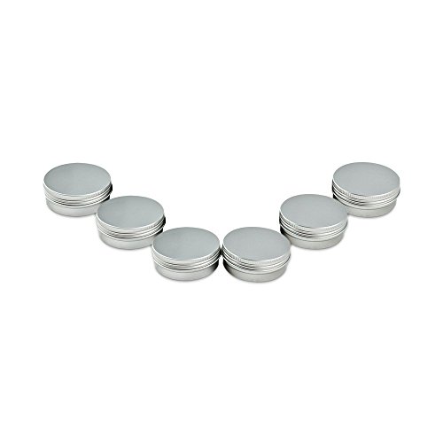 Houseables Aluminum Tin Jars, 2 Oz, 60 ML Gram Jar, 6 pcs, Cosmetic Sample Metal Tins Empty Container, Round Pot Screw Cap Lid, Small Ounce for Lip Balm, Salve, Make Up, Eye Shadow, Powder (6 PCS)