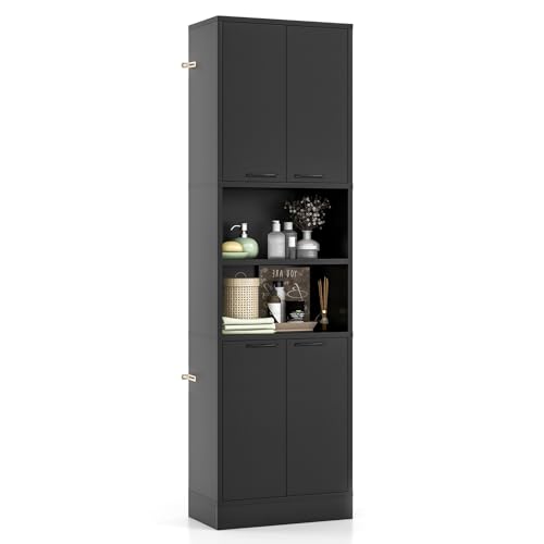NAFORT Bathroom Storage Cabinet, 75' Freestanding Tall Cupboard with Shelves, Anti-toppling Devices & Non-Slip Foot Pads, Modern Slim Cabinet for Livingroom, Dining Room & Bath Room
