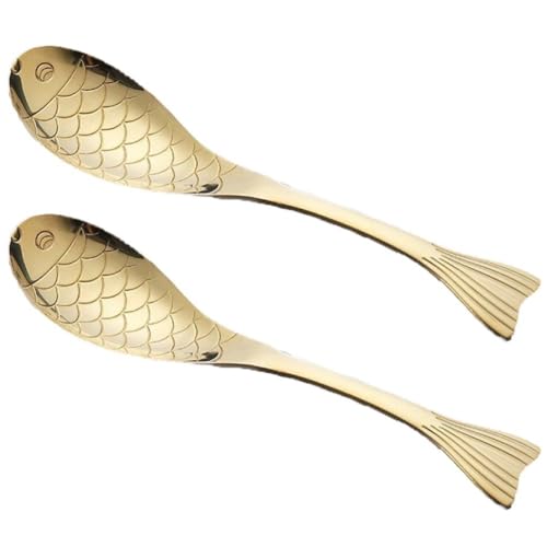2pcs Fish Shape Spoons - Cute Appetizer & Ice Cream Spoons, Coffee Mixing, Kitchen & Restaurant Use, Stylish Tableware For Home & Parties Gold