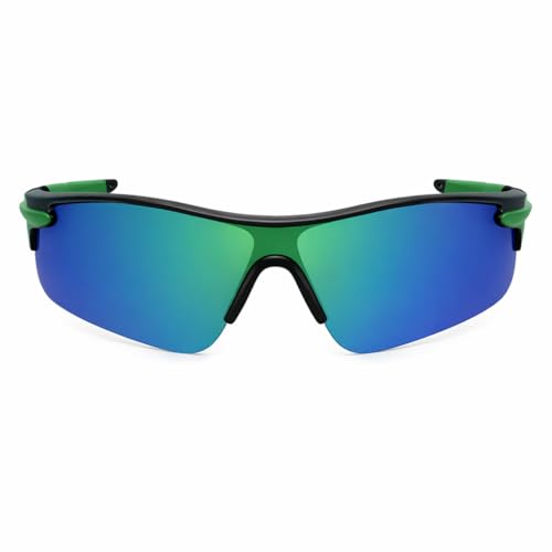 Image of Oversized Sports Goggles for Men & Women UV400 Protection Non Polarized Cycling Running Cricket Driving Fishing Outdoor Lightweight Wraparound Design Clear Vision Eyewear. (Red + Green)
