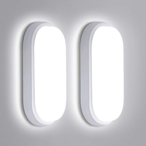 2 er 18W Kellerlampe LED Feuchtraumleuchte，IP65 Wandleuchte LED Wasserdicht，Neturalweiß 4000K Deckenleuchte，Weiß Wandlampe Deckenlampe Ovalleuchte für Flur Keller Garten Badzimmer Außenwand