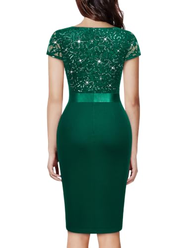 Image of Miusol Women's Elegant Square Neck Glitter Sequin Lace Cocktail Dress | Sparkly sequin lace, bodycon fit, chic ruffle, women dress perfect for wedding guest, cocktail and semi formal events