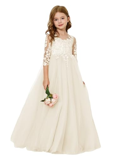 MCieloLuna Elegant Lace Flower Girl Dress Puffy Tulle First Communion Dresses for Girls 2025 Toddlers Party Maxi Gown