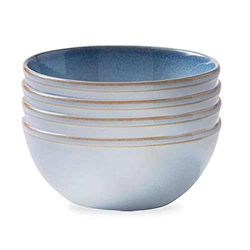 Corelle Stoneware 4-Pc Bowl Set, Handcrafted Artisanal Double Bead Bowls, Reactive Glaze Stoneware, 21-Oz Bowl Set, Navy