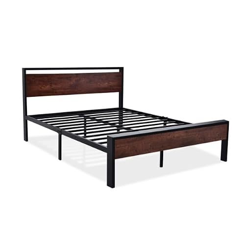 Allewie Queen Size Platform Bed Frame with Wooden Headboard and Footboard, Heavy Duty 12 Metal Slats Support, No Box Spring Needed, Under-Bed Storage, Noise Free, Easy Assembly, Mahogany