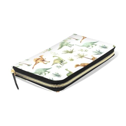 Long Wallets Leather Bifold Wallet for Women Dinosaur Grass with Zipper Credit Card Holder Large Capacity3