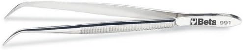 Beta 991 Bent Thin Knurled Point Stainless Steel Tweezers, 130mm