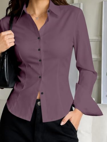 Image of JANIX Women's Solid Shirt | Full Sleeve Button Down Collared Shirt | Regular Fit Casual Formal Office Wear Western Top