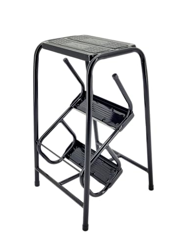 Banqueta Escada 3 Degraus Dobrável Hospitalar Doméstica Em Aço Preto - Someway