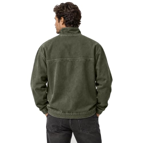 Denim Shirt Men Washed Retro Quarter Zip Pullover Shirt with Pockets - image 7