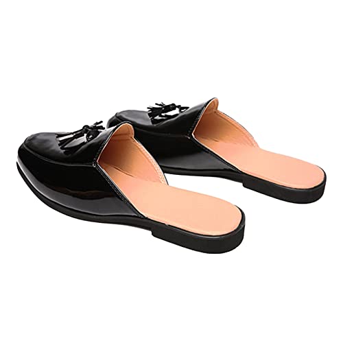 ORNVEION Men's Tassel Faux Patent Leather Flat Slip-on Mules Sandals,Fashion Lightweight Wingtip Backless Pointy Smoking Dress Slippers Classic Casual Half Loafers Sandals3