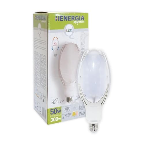 KOMBO HENERGIA - Magnolia Lampadina Industriale LED 50W (Equivalente a 300W), Luce Naturale 4000K, Attacco E27, 5000 Lumen, IP20, 25.000 Ore di Durata – Risparmio Energetico, Alta Luminosità