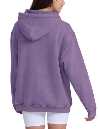 Image of FAIABLE Womens Oversized Acid Wash Hoodie Unisex Heavyweight Cotton Hoodies Fleece Vintage Washed Sweatshirt Women Men