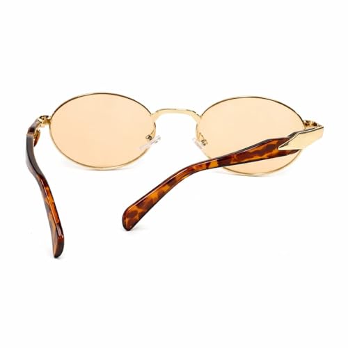 Image of Creature Oval Metal Frame Sunglasses for Men & Women | Vintage Retro Style | UV Protection | Gold Frame with Dark Lenses