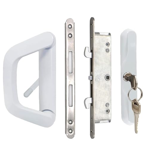 DOORME Patio Sliding Glass Door Handle Set with Mortise Lock and Keys Full Replacement Handle Lock Set Fits Door Thickness from 1-1/2 to 2 4-15/16 H c . Reversible Design Non-Handed (White)