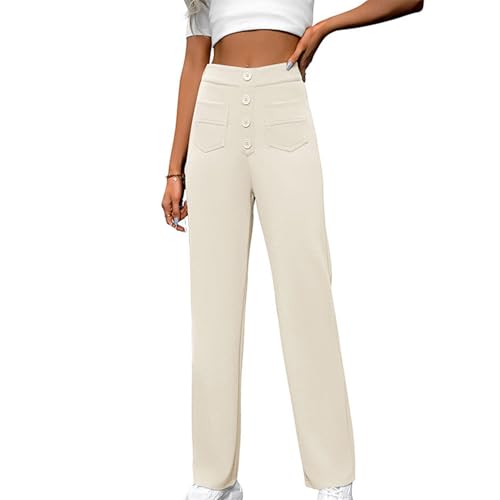 Womens Straight Leg Pants High Waist Stretchy Button Business Work Pants Dress Casual Trousers with Pockets