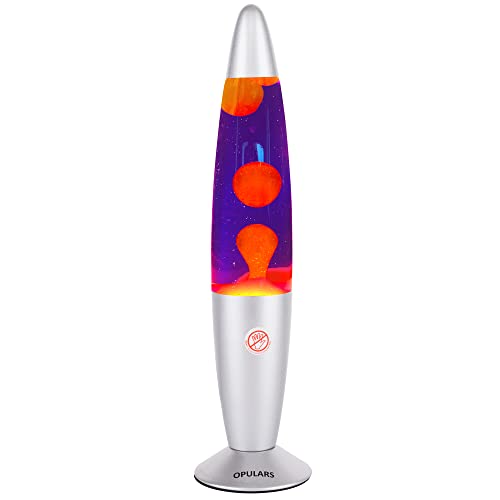 Lava Lamp Motion Lamp,13.3-inch Lava Lamps for Adults/Kids,OPULARS Silver Base Lamp with Orange/Yellow Wax in Purple Liquid,Night Light Friendship Lamps Cool Stuff Birthday Gift Christmas Decoration