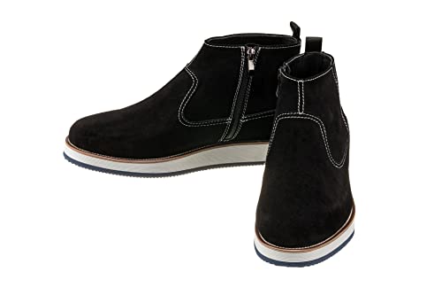 CALTO Men's Invisible Height Increasing Elevator Shoes - Black Nubuck Leather Mid-top Zipper Boots - 3 Inches Taller - Y30021 - Size 8 D(M) US4