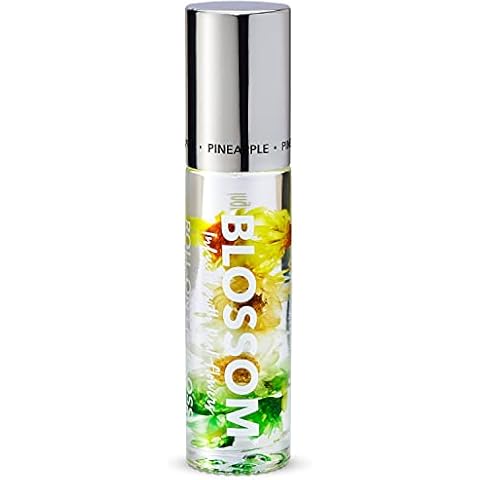 Blossom Roll on Lip Gloss, Scented Clear High Shine Moisturizing Lip Oil, Non Sticky, Infused with Real Flowers, Made in USA, 0.2oz, Pineapple Cover