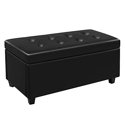 CangLong 36Inch Damara Lift-Top Storage Ottoman Bench with Faux-Leather Upholstery, Upholstered Foam Padded Rectangular Footstool, Easy Assemble Furniture ,Black
