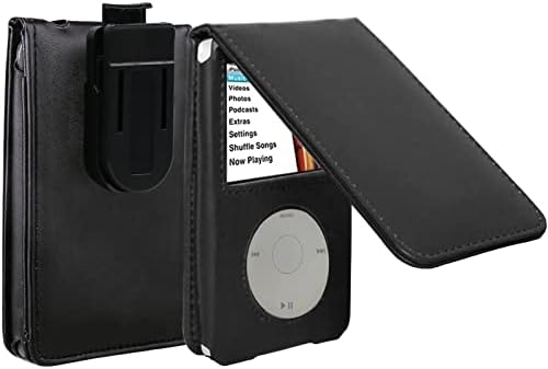V-TOP Leather Case for Apple iPod Video Classic 80G 120G 160G 60G Classic Protective with Movable Belt Clip Black