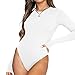 Produktbild TOEECY Damen Body Langarm Rundhals Knit Stretch Bodysuit Shirts Unterziehbody Elegant Sexy Langarmbody Oberteil Bustier Schmal Tops Bodys (Weiß,M)
