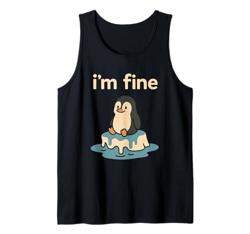 Melting Ice I'm Fine Penguin Funny Sarcastic Climate Meme Camiseta sin Mangas