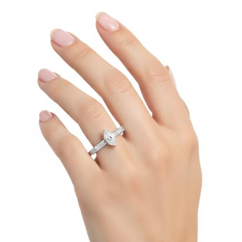Image of 925 Sterling Silver Marquise Cut Simulated Diamond Vintage Classic Engagement Ring Wedding Band Matching Jewelry for Women, Promise Ring Set US Size 4-12