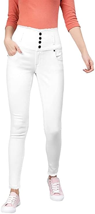 ARIHANT Creation Beauty Women's Solid Slim Fit 5 Button High Waist Designer Raw Edges Solid Stretchable Jeans (Pack of 1)