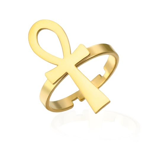 Vassago Bague Croix Ankh en Acier Inoxydable Symbole de Vie Égyptienne Ancienne Bijoux pour Femmes...