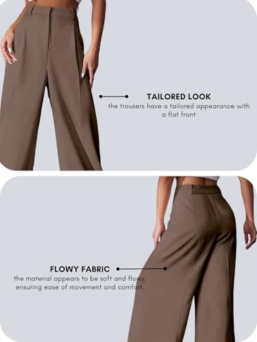 Image of GRECIILOOKS Women High Rise High Waist Trousers Flared Korean Style Formal Pants| Elegant Workwear for Office, College & Events (Available in Plus Size)