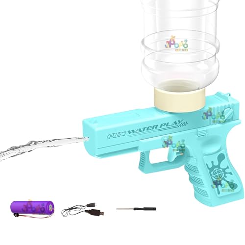 Holi Electric Water Gun | 2 Modes | Water Column + Spray |Range 30-35 Feet| Blue | with Free 2 Size Water Container | 350 ML + 500 ML | PoPo Toys (Fun Electric - Blue)