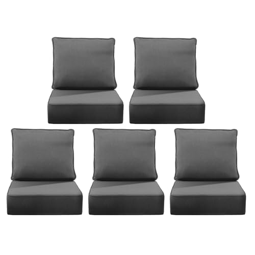 Image of 6 inch Thick Outdoor Chair Cushions, 24 x24 Inch Patio Furniture Cushions Set of 5 with Water Resistant & Removable Cover, UV Resistant, 30D High Density Sponge Patio Cushion, Grey