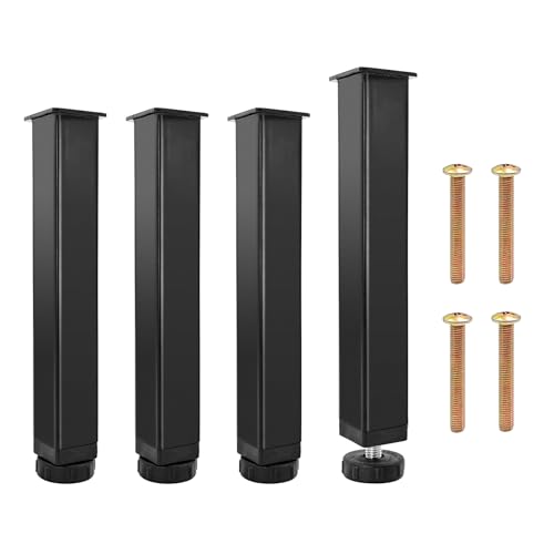 Brelet Set 4 Piedi Letto Universali per Rete a Doghe 20~22cm Regolabili, Piedini per Letto Quadrato Design Naturale, Piedini per Letto Contenitore, Gambe per Mobili in Acciaio Nero