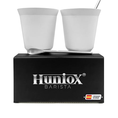 Imagen de Huniox® 2 X 250 Ml Coffee Mug Taza De Te Tazas Cafe Con Leche Vaso Acero Inoxidable Taza Sin Asa Incluye 2 Cucharillas De Diseño