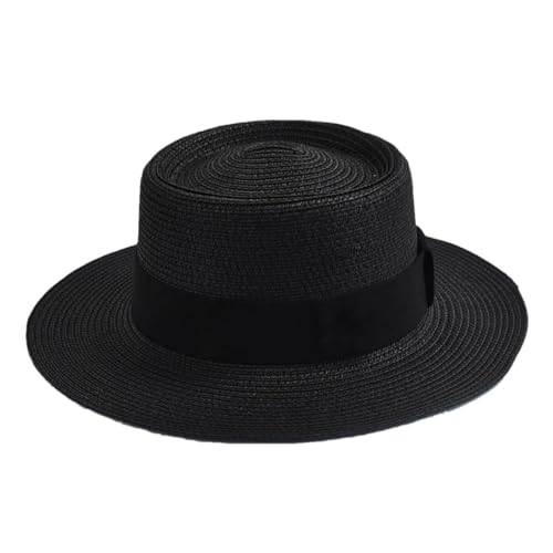 Sombreros de paja con letras para mujer, elegantes vacaciones, sombrero de navegante al aire libre, sombrero de playa, Negro, Talla única
