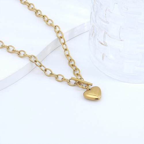 FUTIMELY Gold-Plating Heart Chunky Choker Necklaces,14K Punk Puffy Love Thick Chain Pendant Necklaces, Charm Statement Jewelry Gifts for Women4