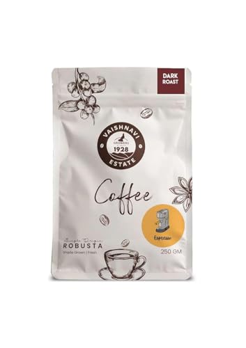 Image of Vaishnavi Estate's Dark Roast Robusta Coffee | Single Origin | Shade Grown | Freshly Roasted & Ground | Espresso - (250g, Pack of 1)