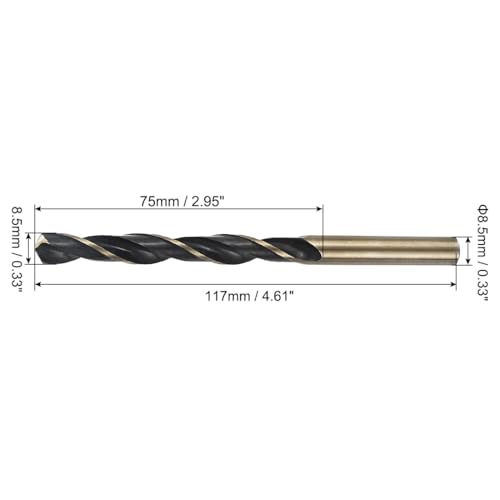 Miniatura 2 de Quarkzman Juego De Brocas En Espiral De 8,5 Mm, Longitud 117 Mm, Oro Titanio Y Nitruro Negro, Broca Hss4341 Con Vástago Recto De 8,5 Mm Para Acero Inoxidable, Metal, Madera, 4 Unidades