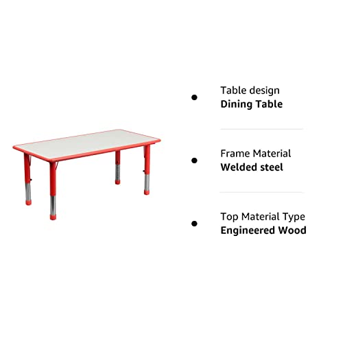 Flash Furniture Wren 23.625''W X 47.25''L Rectangular Red Plastic Height Adjustable Activity Table With Grey Top #TOP5