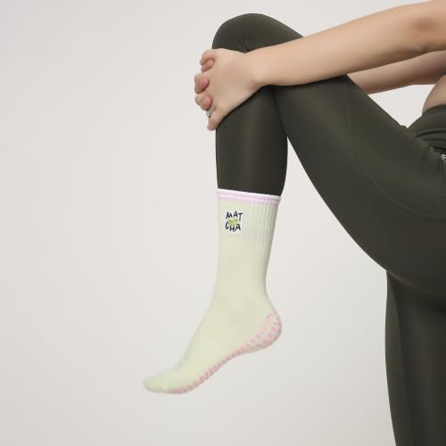 Image of Mint & Oak Pilates Socks with Grips for Women, Ankle Length Non-Slip Yoga Socks, Cotton Ideal For Yoga, Pilates, Gym, Workout, Cute Women's Gift