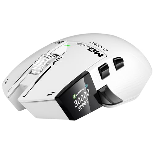 DAREU A980PROMAX Wired 8K/Wireless 4K Gaming Mouse with 0.85′ TFT Color Display-8000Hz Polling-30K DPI Optical Sensor-Magnesium Alloy Buttons-2.4G Wireless/BT/USB Connectivity-Nano Receiver Included