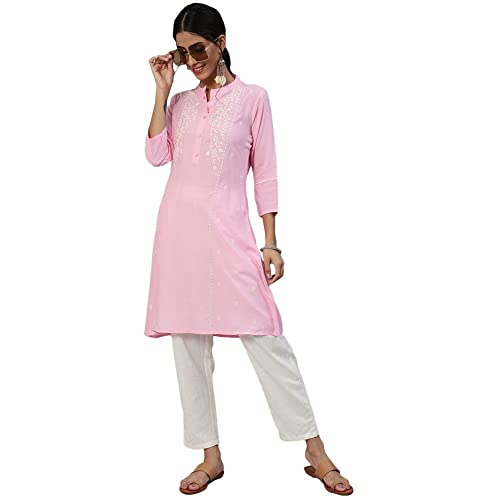 Kurta droit rose en coton anubhutee S : confort anti-chaleur et style