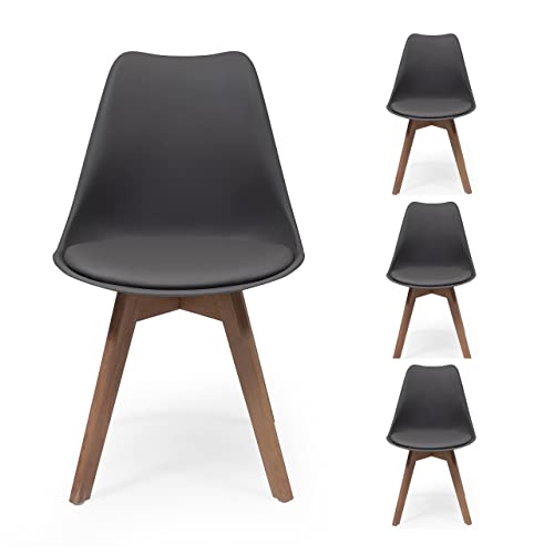 Homely - Pack de 4 sillas de Comedor o Cocina de diseño nórdico Day, Asiento de Polipropileno y Patas de Madera de Haya,...