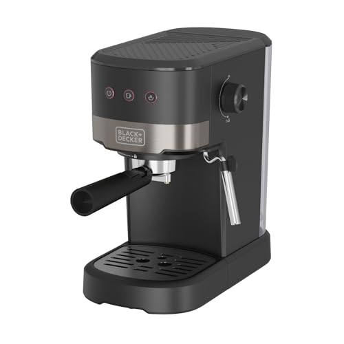 Black+Decker - Cafetera Espresso Compacta BXCO1100E | 1100W | 20 Bares de Presión | 3 Funciones | Vaporizador Integrado | Depósito Extraible 1.4L | Para Café Molido y Monodosis | Diseño Moderno