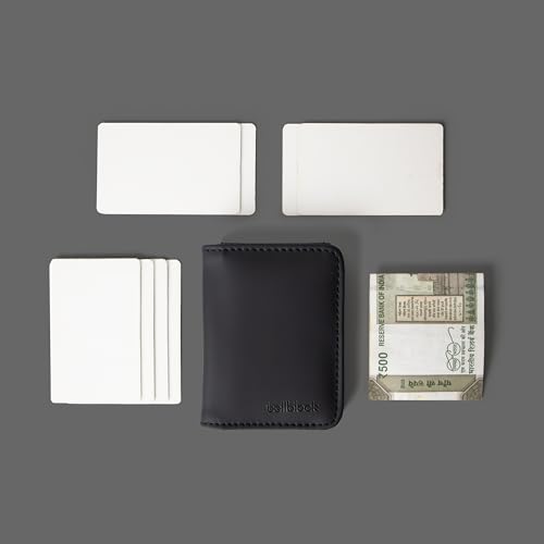 Image of Bellblock Minimal Card Holder for Men /Women | Slim Handcrafted Mens Card Wallet | Upto 7 Cards & Folded Cash | Vegan Leather | Black (Pack of 1)